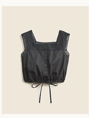 NWOT J. Crew Black Lace-Trim Cropped Tank